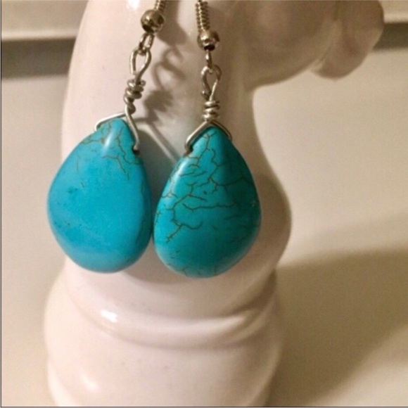 Turquoise Teardrop Earrings Handmade - Picture 2 of 3